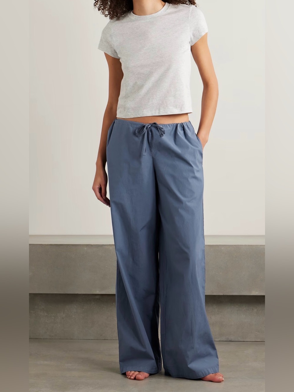 Skims Cotton Poplin Wide Leg Lounge Pants Size S Harbor Blue NWT